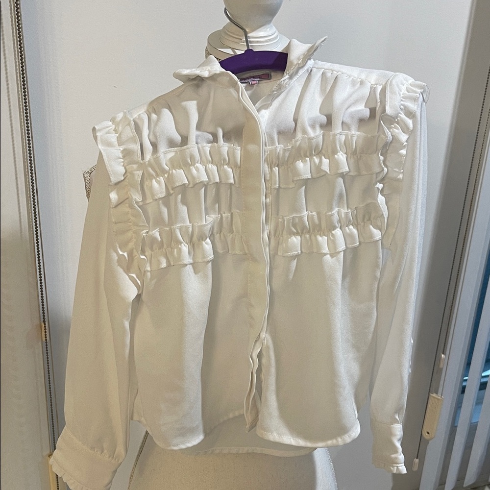 White Ruffled Blouse for girls size 6 never worn